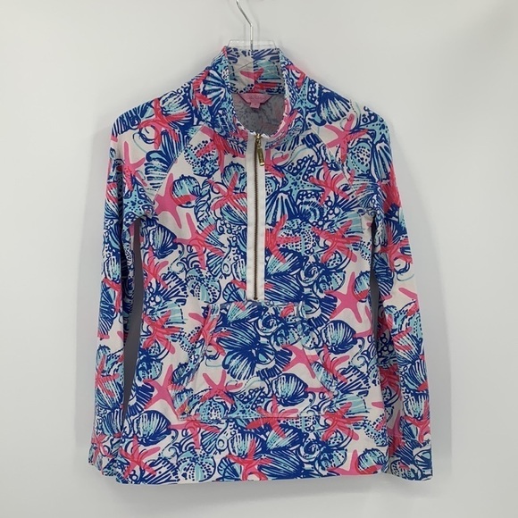 Lilly Pulitzer Skipper popover quarter zip starfish pink blue shirt top shell XS - Picture 2 of 5